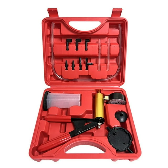 Automotive & Motorcycle Vacuum Pump Service Kit - Manual Brake Fluid Replacement Tool with Anti-Rust Metal Construction, Non-Slip Rubber Grip, Multiple Connectors for Brake Systems, Vacuum Testing &
