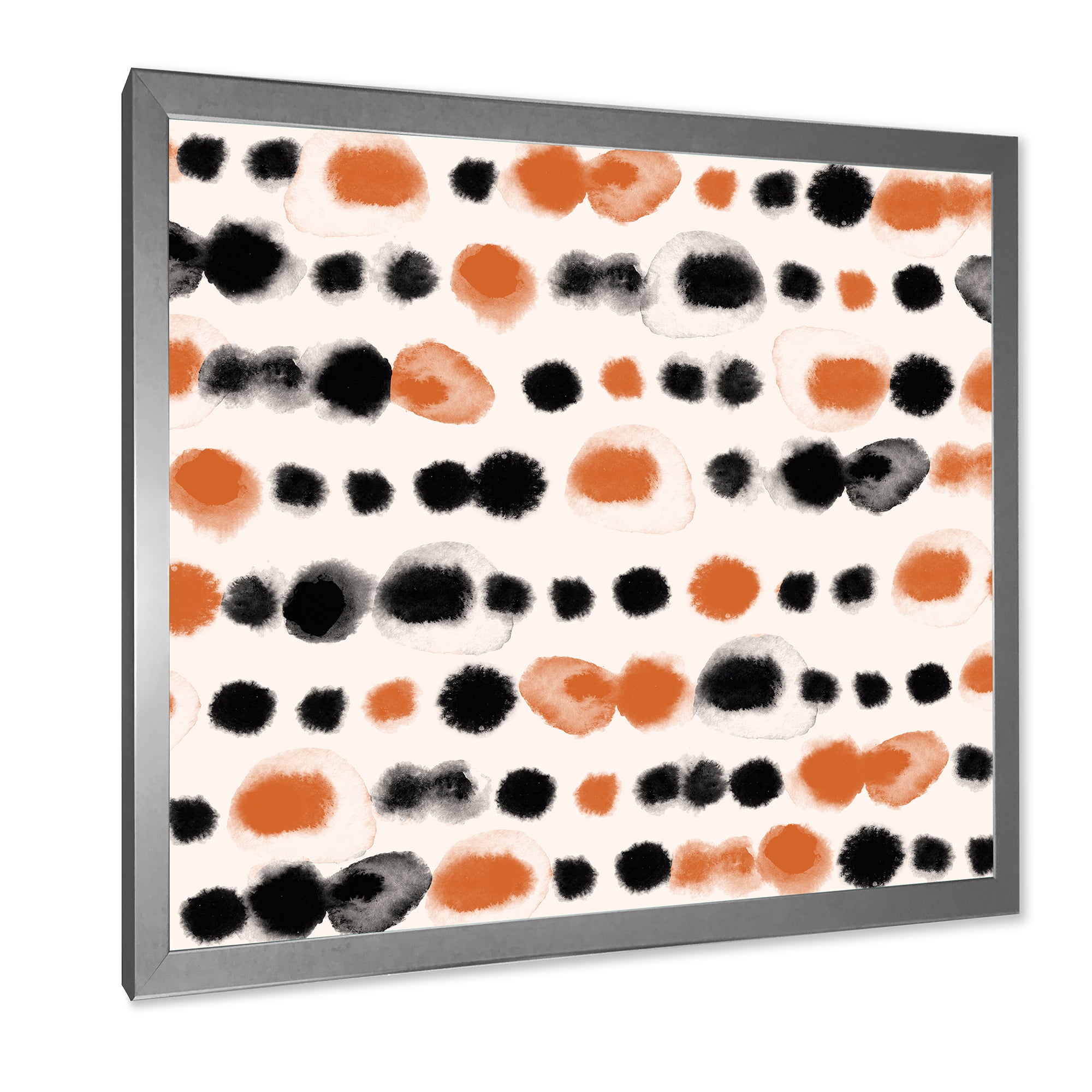 Designart 'Orange and Black Polka Dots' Modern Framed Art Print