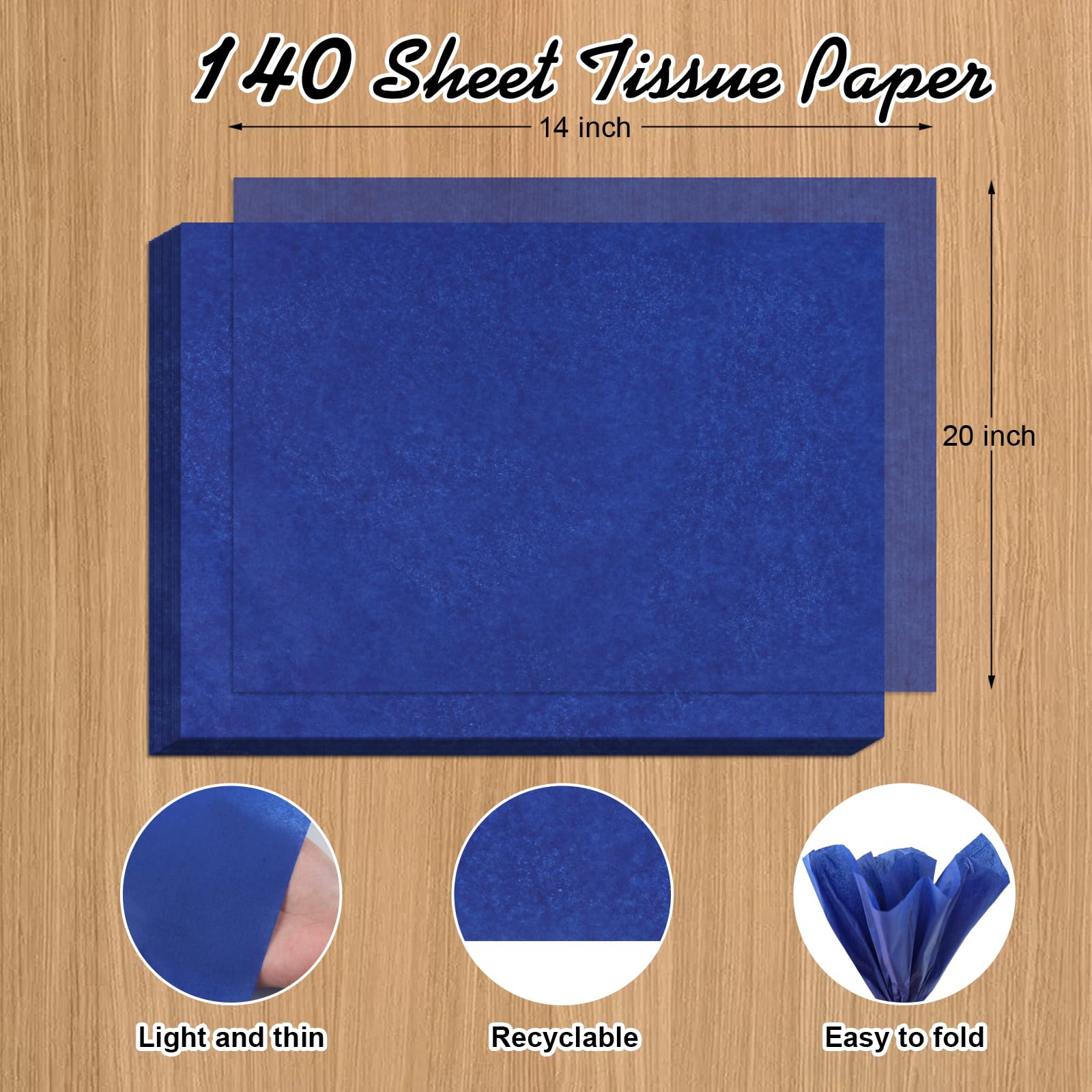 140 Sheets Tissue Paper – 14 x 20 Inch, Bulk for Gift Wrapping, Wedding, Birthday, DIY Crafts, Arts, Decor, Available in Black, Blue, Green, Pink, and White