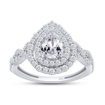AFFY 1.25CT Moissanite Diamond Double Halo Engagement Ring for Women 14K White Gold over Silver-7