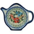 thumbnail image 2 of Polish Pottery 4¼-inch Tea Bag or Lemon Plate (Red Cornflower And Blue Butterflies Theme) Signature UNIKAT Hand Painted + Certificate of Authenticity, 2 of 6