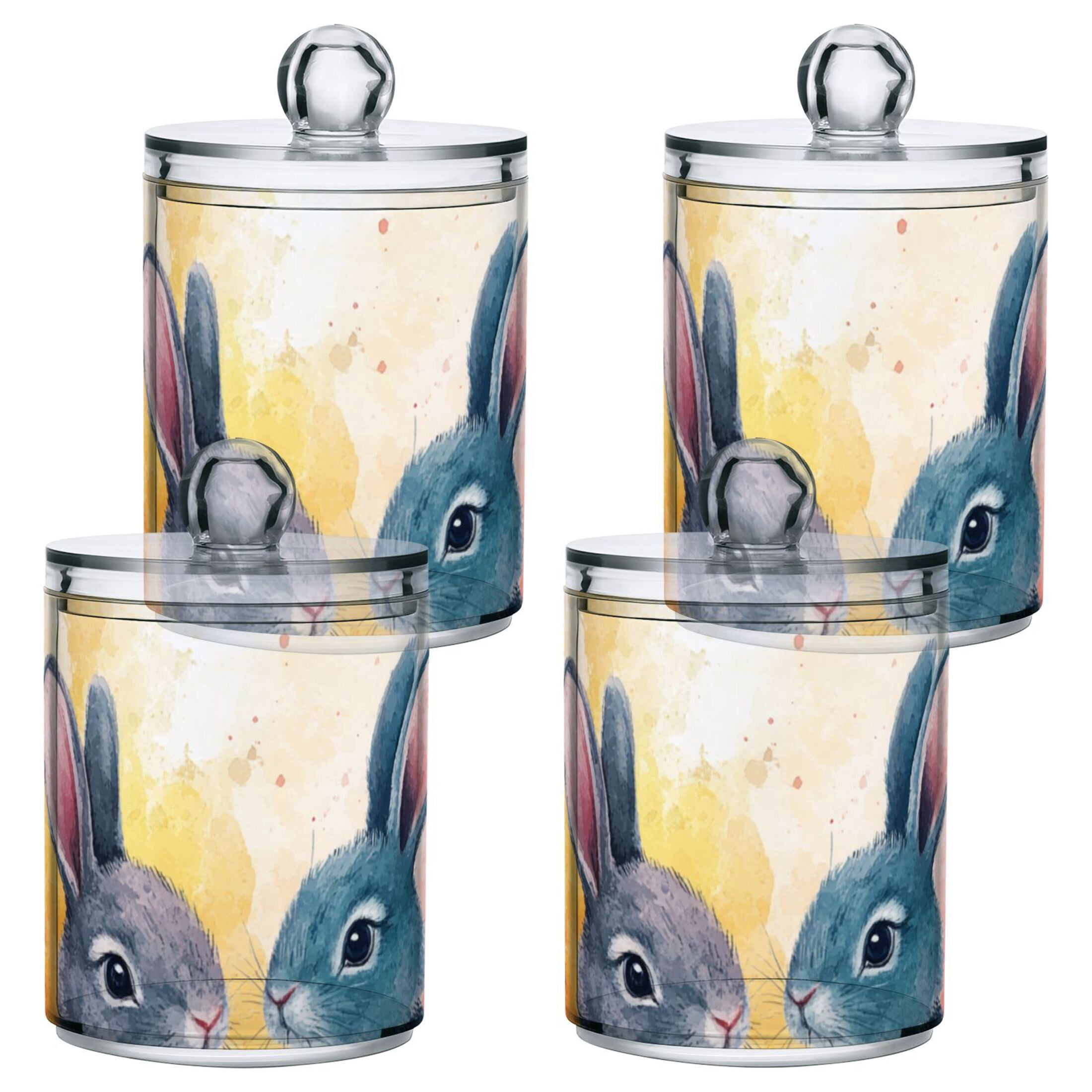 Ckdifva Easter Eggs Bunnies Leaves Storage Jar with Lid Acrylic Organization Storage Containers Set of 4