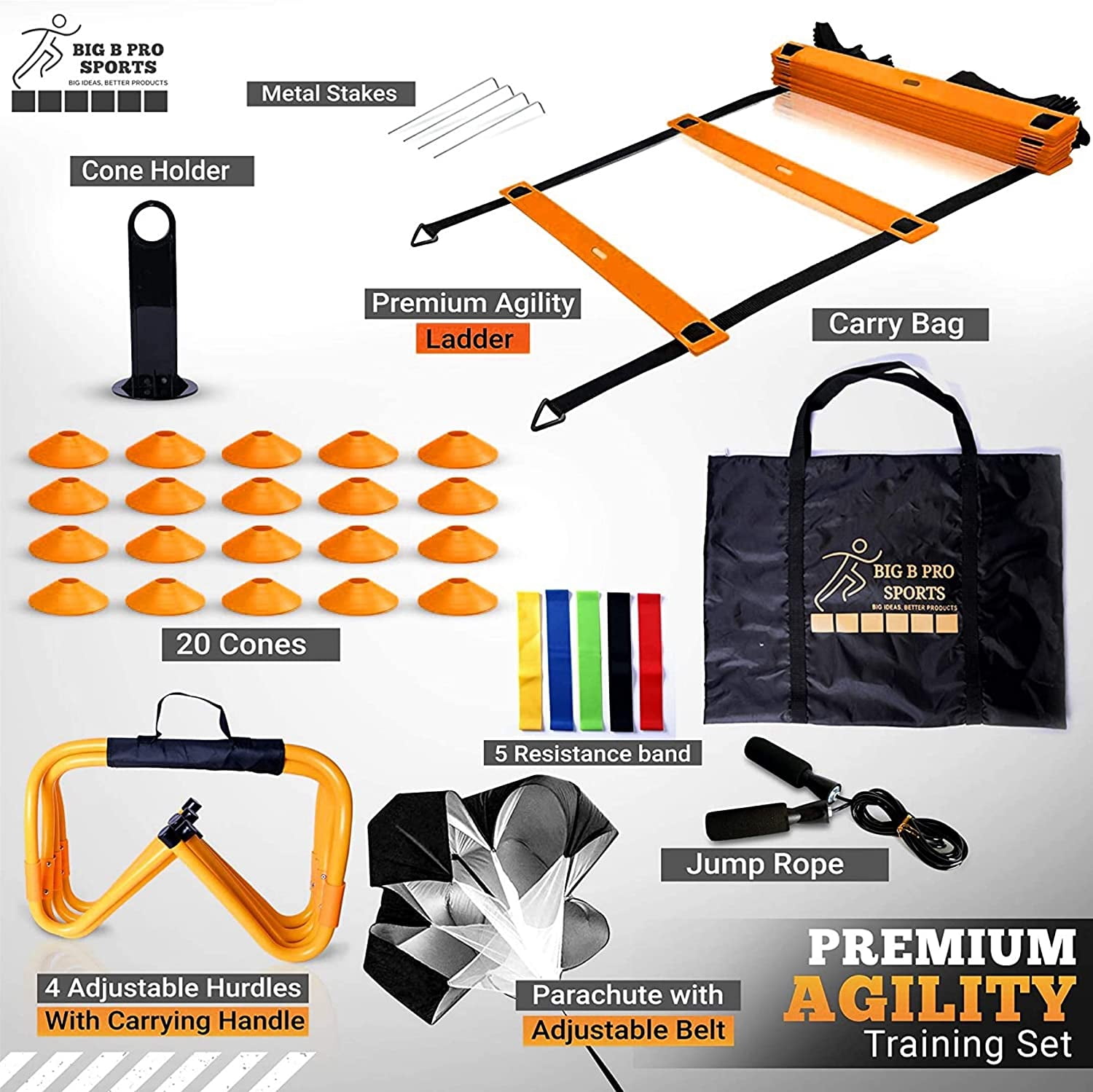Set of 5 Adjustable Agility Hurdles with Carry Bag Football Speed & Agility 