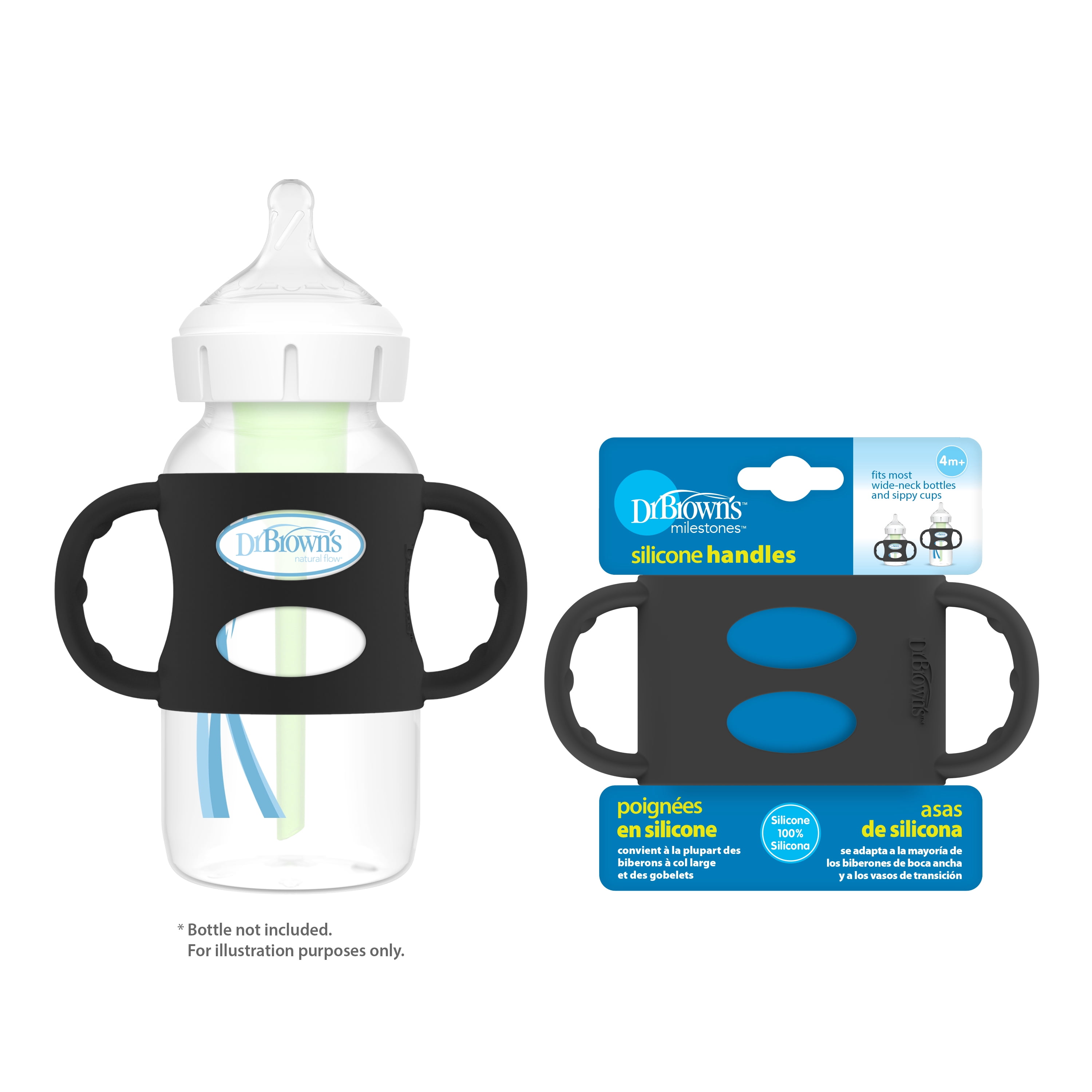 Dr. Brown's Milestones 100% Silicone Baby Bottle Handles, Wide-Neck, Black, 1 Pack