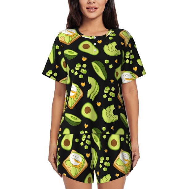 Fotbe Avocado Toast Conjunto de Pijama Estampado para Mujer, 2 Piezas, Ropa de Dormir con Camiseta de Manga Corta y Shorts Suaves-Large