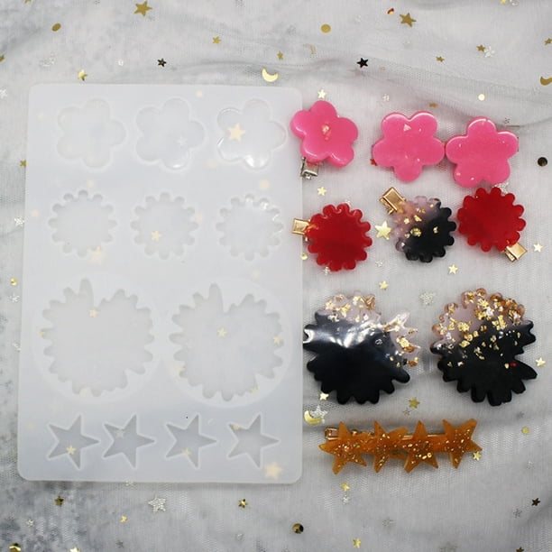 Moldes de resina epoxi, moldes de silicona con clip para el cabello para fundición de resina, pasadores para el cabello, manualidades de bricolaje, colgante de resina, llavero, kit de fabric