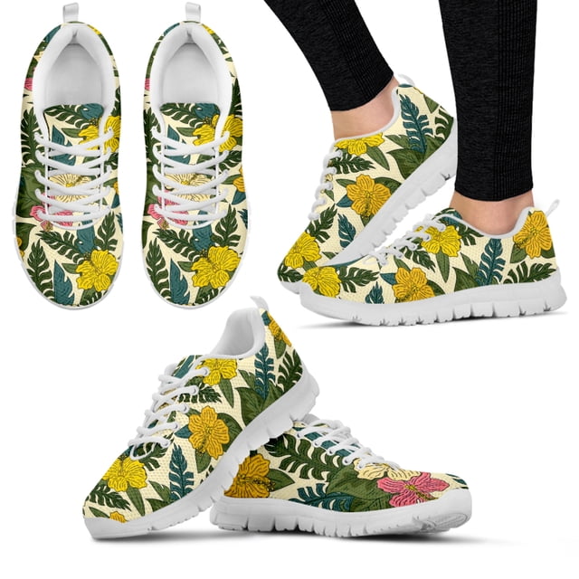 Zapatillas de deporte de diseño de plantas tropicales hawaianas para mujer, zapatos con estampado de hojas de palma de hibisco, zapatos casuales azules, zapatos