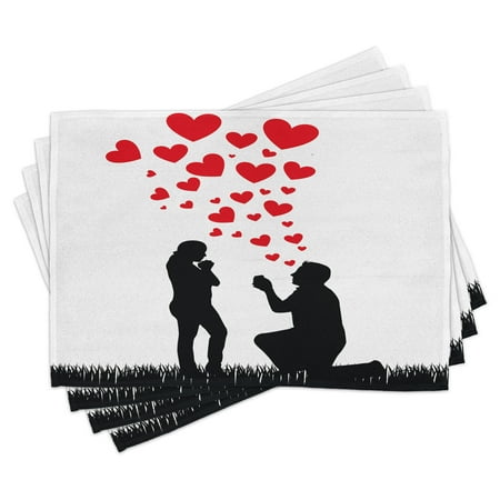 

Ambesonne Wedding Place Mats Set of 4 Proposal Hearts Standard Size Black White and Red