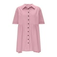 thumbnail image 4 of Pink V Neck Faux Linen for Women Summer Fall Short Sleeve Midi Knee Length Casual Basic Dress Womens Button 2025 Clothes Trendy Regular Fit Country Concert Y2K S, 4 of 9