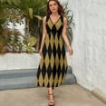 thumbnail image 3 of Black And Gold Harlequin Dress Fashion Boho Beach Long Dresses Female Party Printed Maxi Dress, 3 of 9