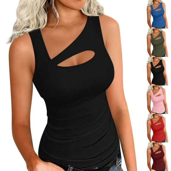 GERsome Women's Scoop Neck Tank Tops Solid Color Slim-Fit Basic Layer Cami Tank Summer Sleeveless Fitness Workout Tops S-2XL