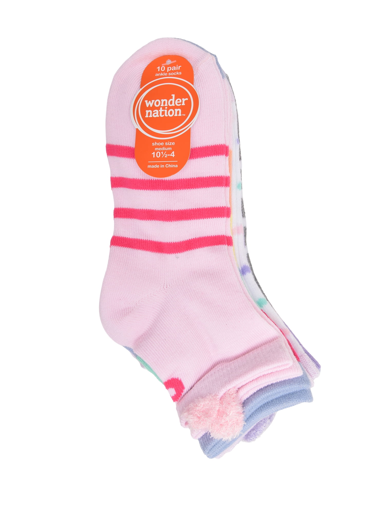 Wonder Nation Girls Critter Ankle Socks, 10-pack, Size Medium (Shoe Size 10.5-4)