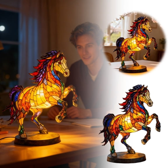 Horse Desktop Table Lamp with Nature Printed Shade Home Decor 6" Tall As Rustic Country Home Decor Cabin Lodge Western Decorative Side Desktop Lamp