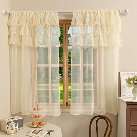 Namzi Sheer Rod Pocket Curtains for Windows, Beige 100*130cm 1 slice Light Filtering Window Treatments, Soft Polyester Curtains for Living Room Bedroom Decor Easy Installation.