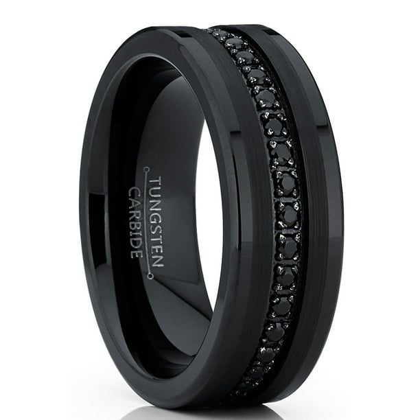 RingWright Co. Men's Genuine Tungsten Black Wedding Band Eternity