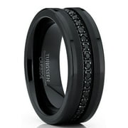 Men's Genuine Tungsten Black Wedding Band Eternity Ring Cubic Zirconia Comfort-Fit