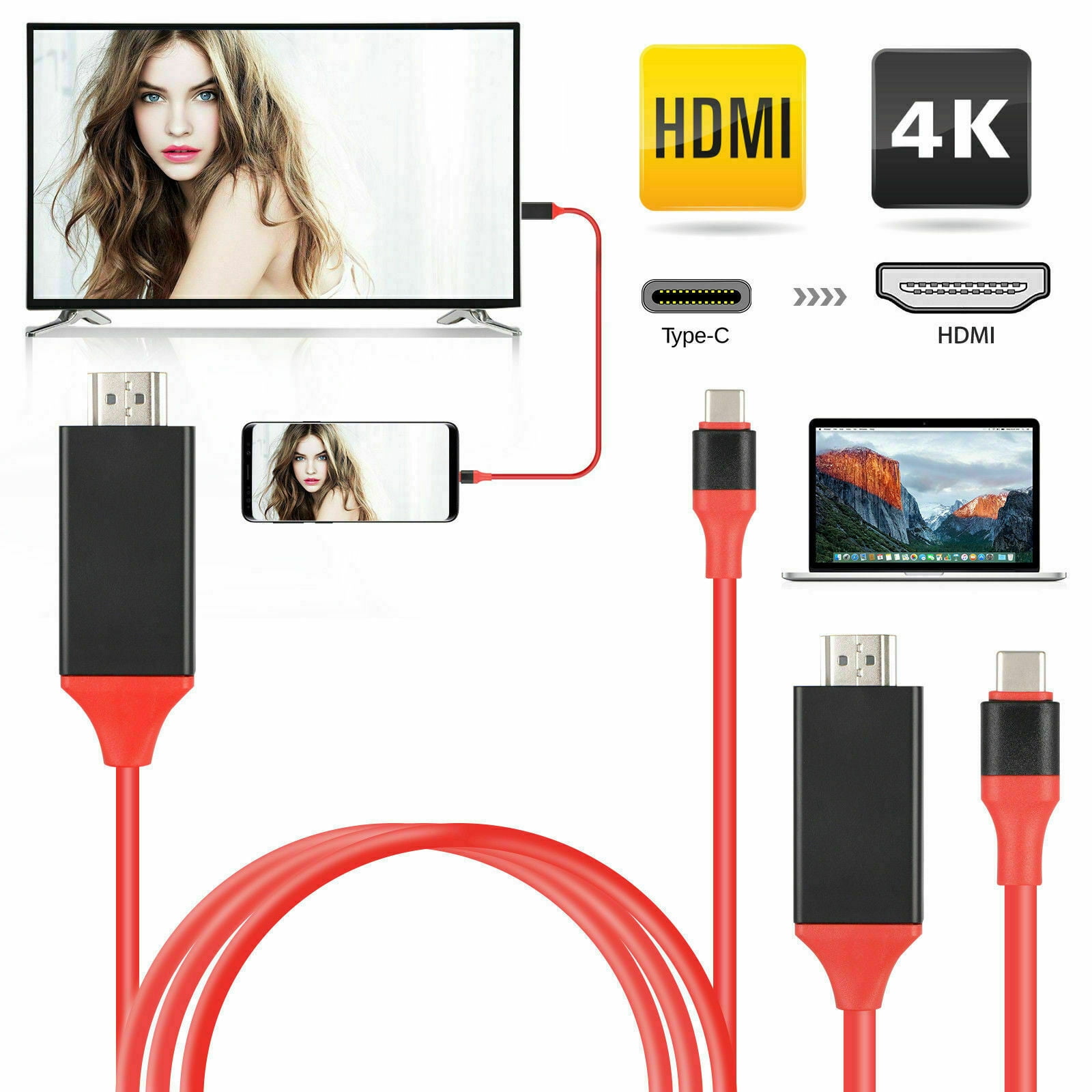 Panorama Transportere illoyalitet USB C Type C to HDMI HDTV AV TV Cable Adapter For Samsung Galaxy  S10/S10E/S9/S9 Plus/Note 9/8/S8 Active/Plus, MacBook iPad Air iPad Pro LG  G7/G6/V40, Oneplus 6T/6/5 - Walmart.com