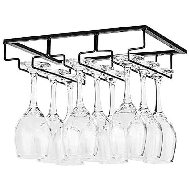 Soporte para copas de vino, estantes para colgar copas, copas de vino, estantes para colgar copas, estante para copas de vino debajo del gabinete, organizador de metal para bar, cocina, negro con 3