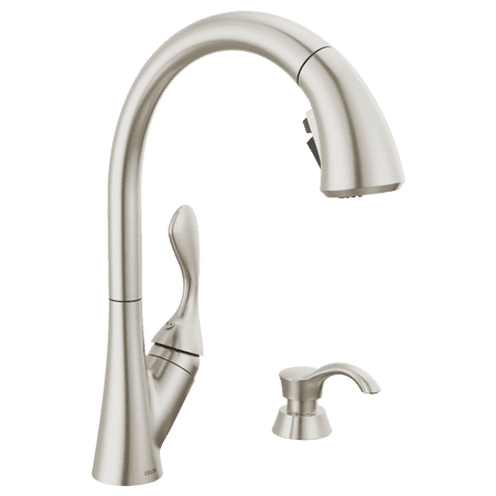 Delta Ashton Single Handle Pull-Down Kitchen Faucet with Soap Dispenser and ShieldSpray Technology - Stainless