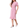 thumbnail image 4 of INSPIRE CHIC Women's Short Sleeve Mermaid Dress 2025 Elegant Work Fishtail Tweed Bodycon Dresses L Pink, 4 of 5