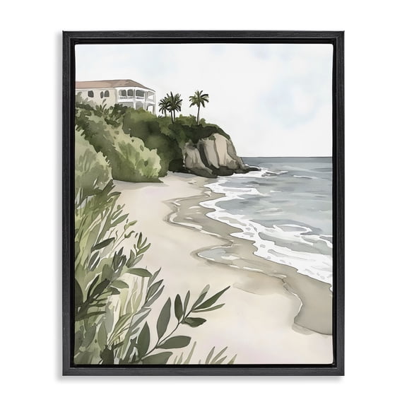 Stupell Industries Tropical Coastal Calm Villa on Bluff Black Floating Frame Canvas Art, 17 x 21, by Riley B
