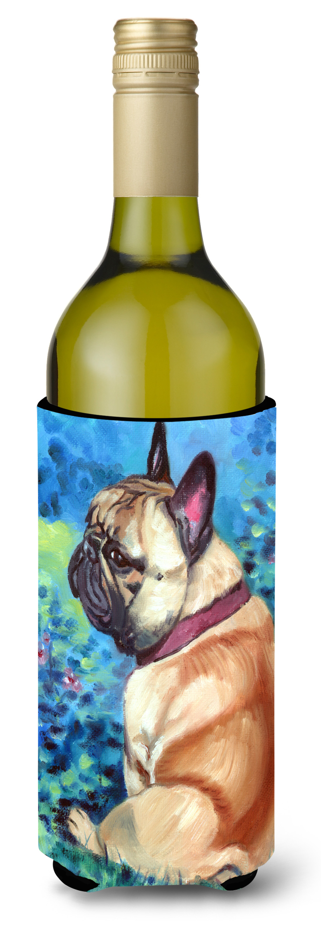 Caroline's Treasures 7313LITERK Fawn French Bulldog in Flowers Wine Bottle Beverage Insulator