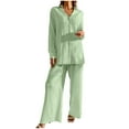 thumbnail image 2 of Busydd Lounge Sets for Women Trendy Ribbed Solid Color 2 Piece Sets for Women Casual Comfy Long Sleeve Button Up Shirts and Pants Loungewear Set XL, 2 of 9
