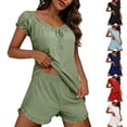 thumbnail image 2 of Yuanlook Womens Ruffle Pajamas Set 2 Piece Soft Pj Round Neck Short Sleeve Tops and Shorts Bride Pjs for Wedding Day Set Size S-XXL, 2 of 7