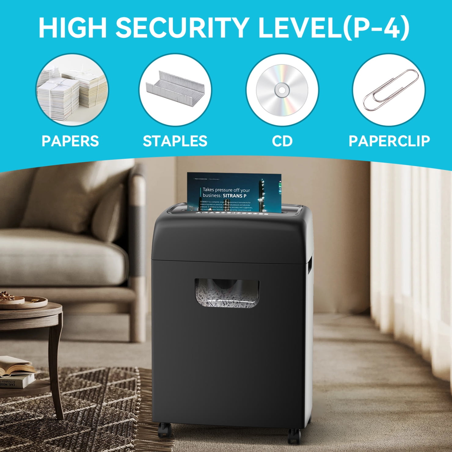 Paper Shredder with 5.28 Gallons Pullout Waste Bin for Home Office,18 Sheet Heavy Duty Paper Shredder for CDs Credit Card Document Mail, P-4 Security Level
