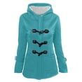 thumbnail image 1 of Winter Coats For Women Solid Color Horn Buttons Cardigan Padded Hooded Coat Jacket Overcoat, 1 of 4