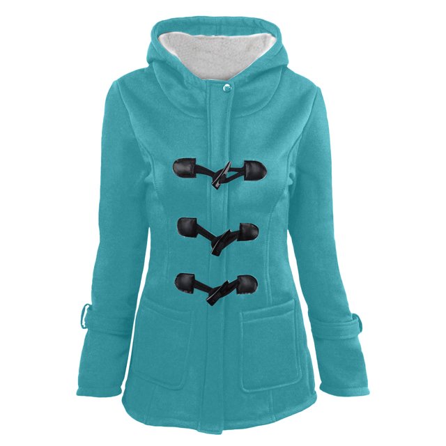 Winter Coats For Women Solid Color Horn Buttons Cardigan Padded Hooded Coat Jacket Overcoat