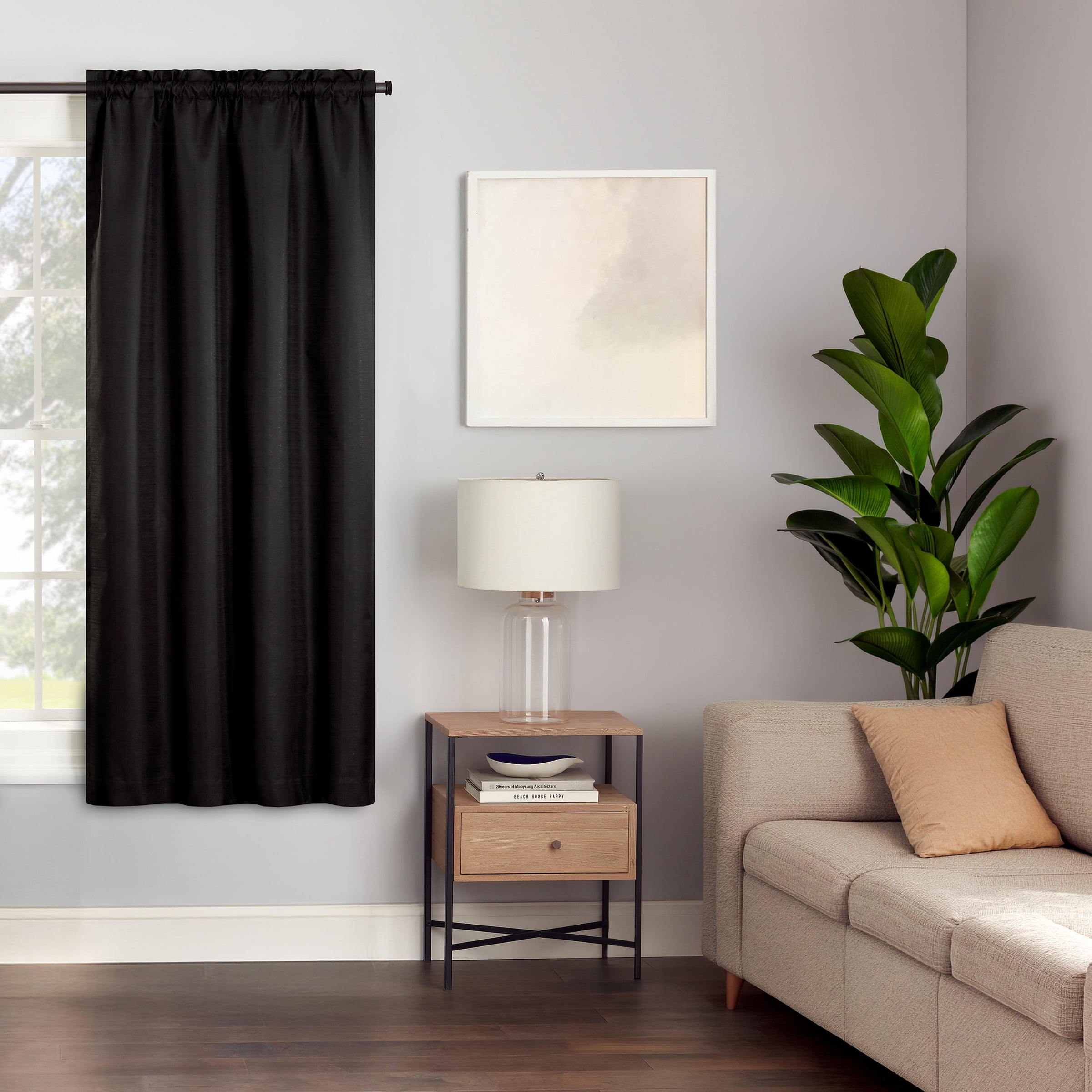 (2 pack) Eclipse Samara Solid Blackout Curtains, Single Curtain Panel, 63 Inch Long Blackout Curtains, 42" W x 63" L, Black