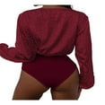thumbnail image 5 of Combinaison Plissée Aguichant à Col en V Profond pour Femmes, Imprimé Léopard Patchwork Manches Longues, Rouge G, 5 of 5