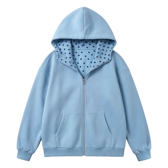 CONZONE Womens Oversized Polka Dot Hoodies Long Sleeve Zip Up Hooded Sweatshirts for Women Drawstring Fall Winter Pullover Tops with Pocket