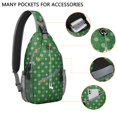thumbnail image 2 of Sling Backpack,Green Christmas Snowflake Pattern Sling Bag with Water Bottle Holder,Waterproof Sling Bag for Men/Women with Headphone Jack for Hiking,Travel, 2 of 6
