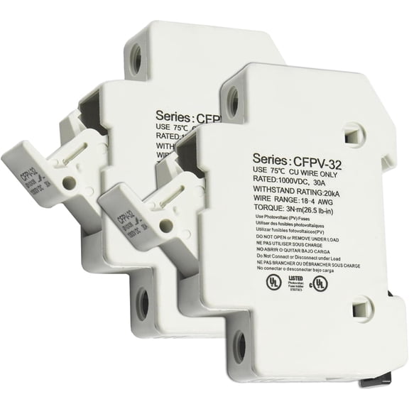 HQRP 2-Pack Solar Photovoltaic CFPV-32 10x38mm Fuse Holder, 1-32Amp, 1000VDC, class gPV, 20kA IR, DIN Rail Fuse Holder, UL listed, Applicable Fuse Link: CFPV-1038 10x38mm, for PV Solar Power Systems