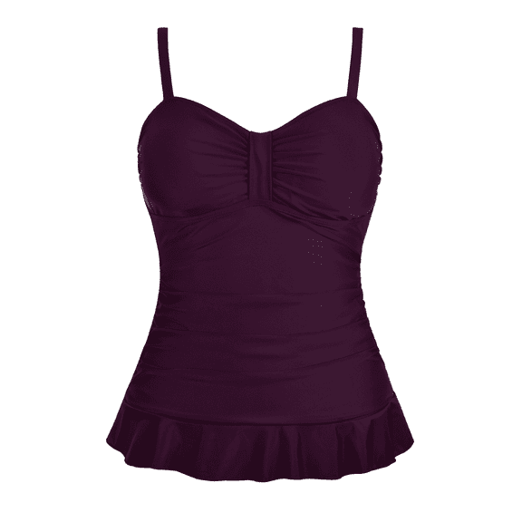 Hilor Womens 50's Retro Ruched Tankini Tops Ruffle Hem Swimsuit Tops