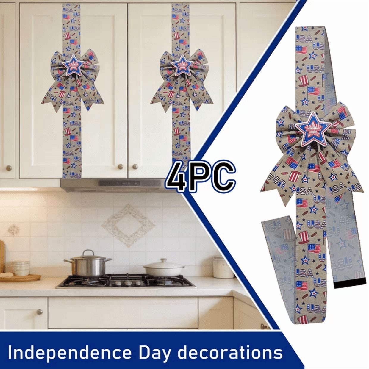 4Th of July Decorations Party, Bow Decorations, 2X48 In, Patriotic Ribbon, Independence Day Celebration, Outdoor Entryway, Red White Blue Accents, 4 Pc