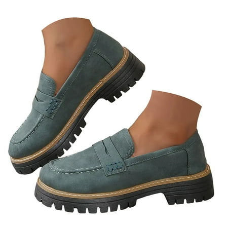 Mepaouo Dress Loafers for Women Leather Platform Mary Janes Shoes Casual Formal Work Shoes(Green 9.5)
