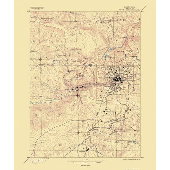 Topographical Map - Nevada City California Special - USGS 1895 - 23 x 27.44 - Vintage Wall Art