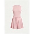 thumbnail image 3 of Women's V Neck Sleeveless Rompers Shorts Summer Beach Vacation Ruched Plus Size Shorts Jumpsuit with Pockets, S, 3 of 5