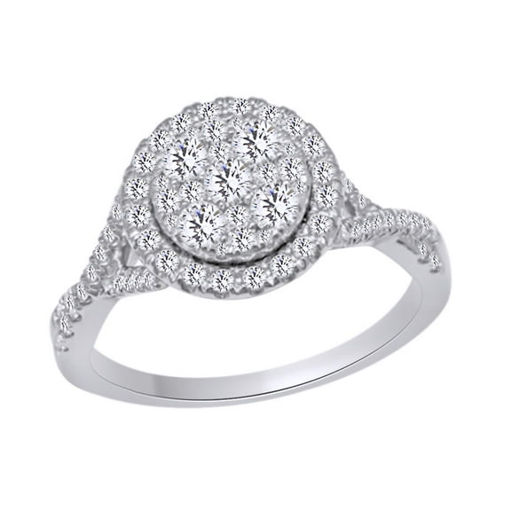 AFFY Beautiful Cluster Engagement Ring In 14k White Gold With Round Cut White Natural Diamond (0.9 cttw) With Ring Size 5.5