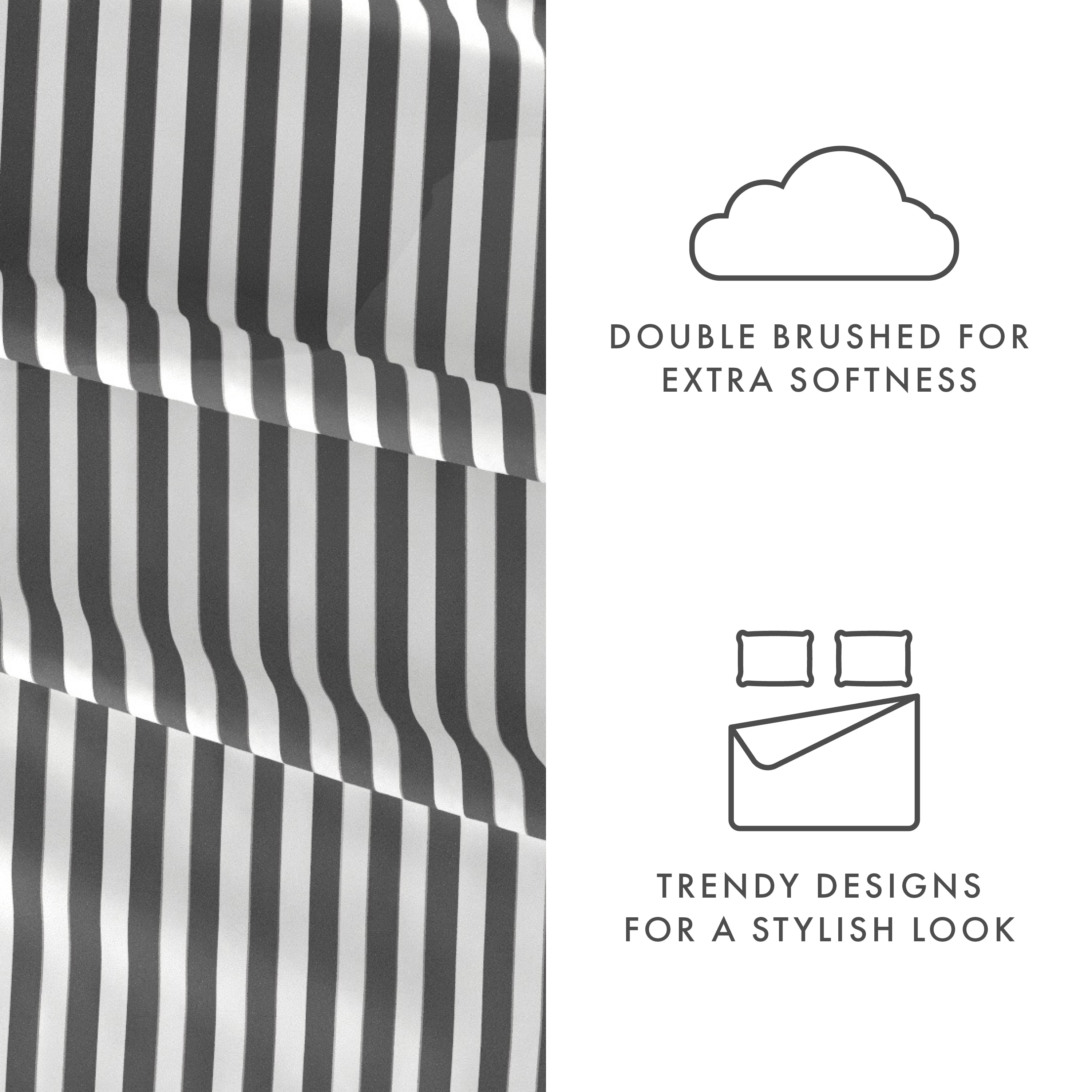 Noble Linens 4 Piece Pattern Microfiber Bed Sheets Set, Gray Ribbon, California King