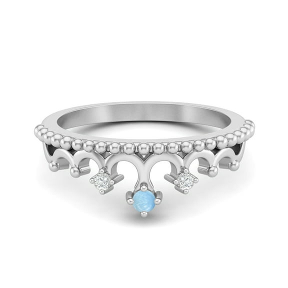 2mm Round Natural Larimar 925 Sterling Silver Women Valentines Day Gifts Crown Tiara Valentines Day Gifts Ring