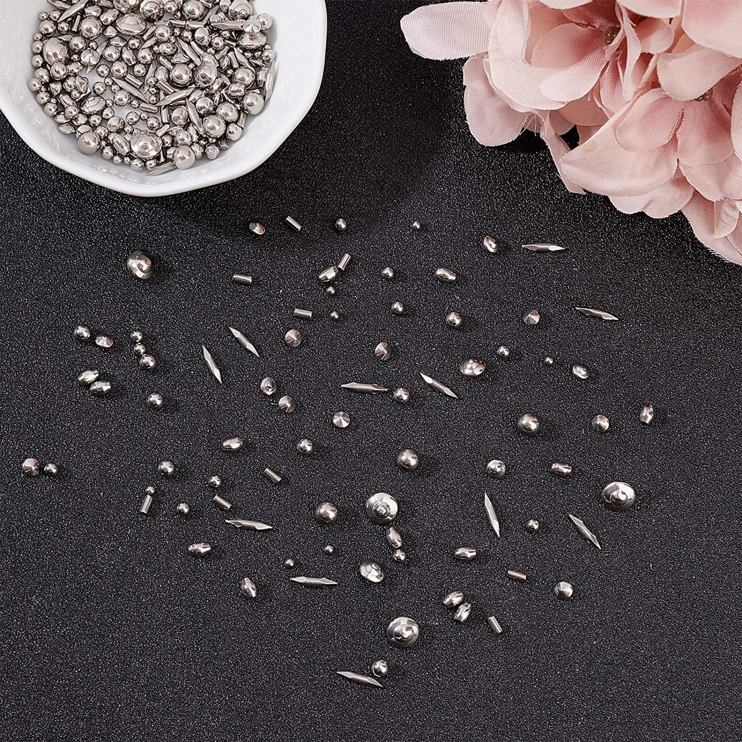 1pound 4 Shapes Stainless Steel Polished Beads Tumbling Media Pins Burnishing Media Shot for Rust Removal Rough Polishing Precsion Polishing Jewelry Polishing DIY Stainless Steel Color