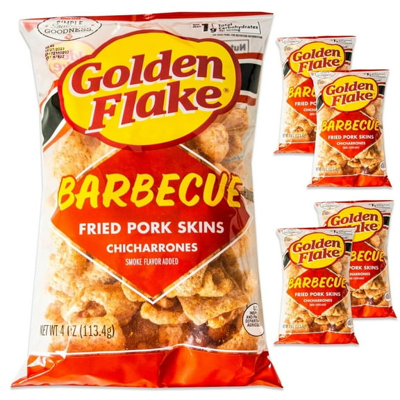 Golden Flake Utz BBQ Pork Rinds - Chicharrones - Crispy Fried Pork Skins - 4, 4oz Bags