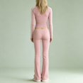 thumbnail image 4 of Women's 2 Piece Sets Long Sleeve V Neck Crop Tops and Elastic High Waist Wide Leg Pants Causal Athletic Outfits, 2XL, 4 of 5