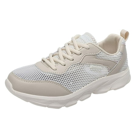 ZIZOCWA Women S Mesh Breathable Sports Shoes Fashion Non Slip Casual Comfortable Running Shoes Comfy Walking Shoes Women Workout Shoes Beige Size40
