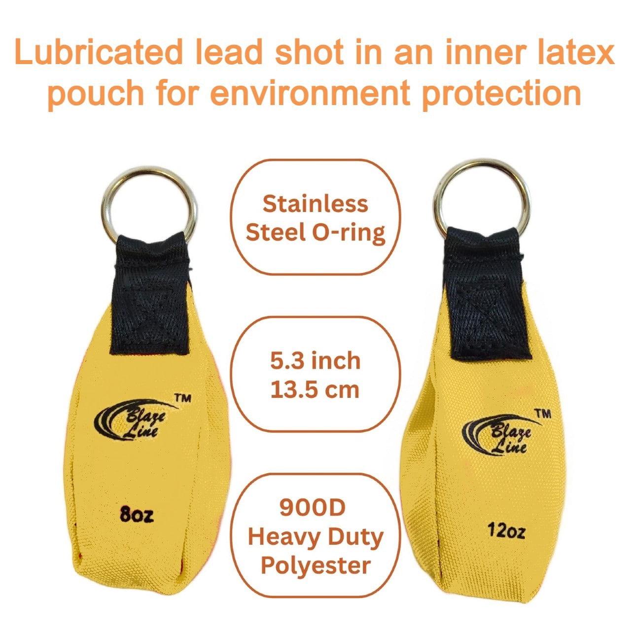 Blaze Line Arborist Throw Line Weight Ball Pouch Bag for Tree Rope Climbing 2-Pack 8 and 12 oz- Luminous Yellow
