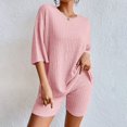 thumbnail image 5 of CheerKidz Women's 2 Piece Summer Outfits Short Sleeve Shirt with Shorts Home Sets Beach Vacation Outfits Casual Comfortable Loose Crewneck Suit(Pink,M), 5 of 9